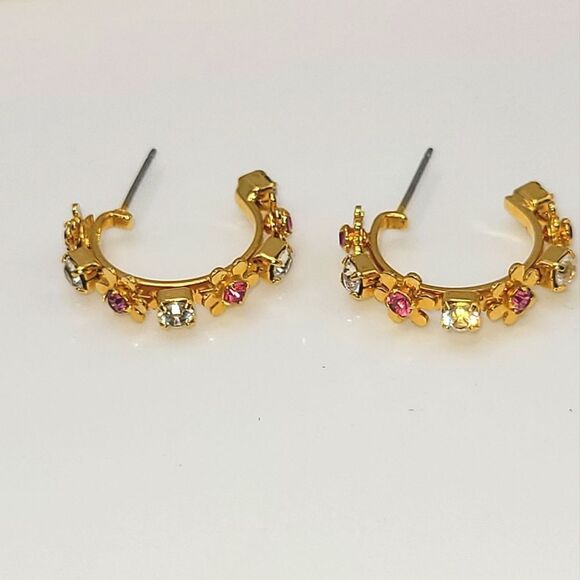 Floral Gold and Pink Hoop Earrings - Picture 2 of 4